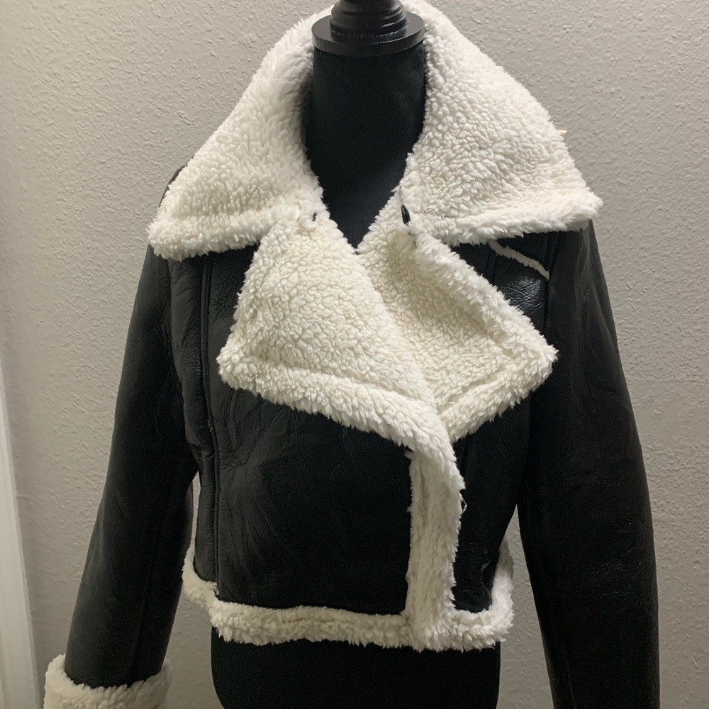 Chic Black and White Shearling Jacket